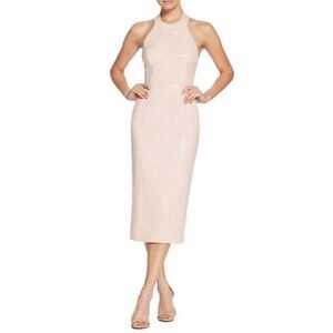 Dress The Population Cassie Sequin Floral Sheath Dress Size L Pink Halter Neck